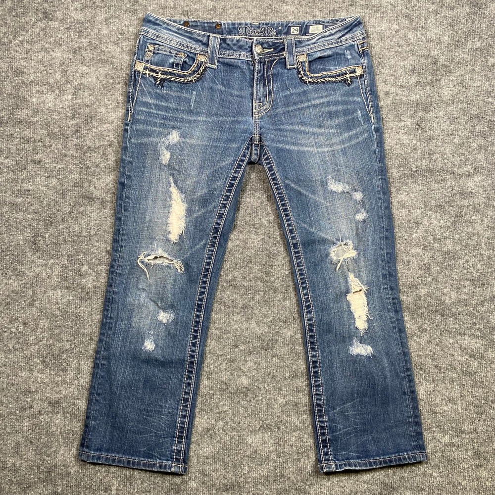 Miss Me Jeansβ Womens Size 29 Cropped Distressed Embellished Denim JE5835C